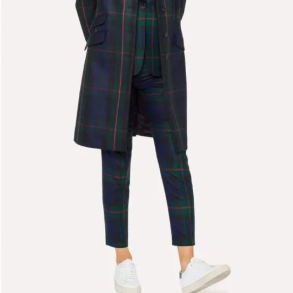 Paul Smith Wool Tartan Pant Womens 10/46 Blue Green Tapered Slim Tailored Fall - Picture 3 of 10